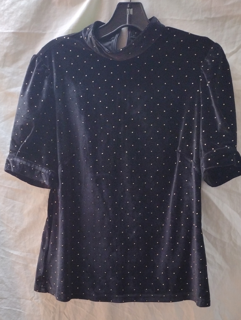 Nanette Lepore Black Velvet Top with Gold Dot Accents